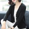Female spring Short Knitted Jacket Loose V-Tie Buckle Cardigan Sweater