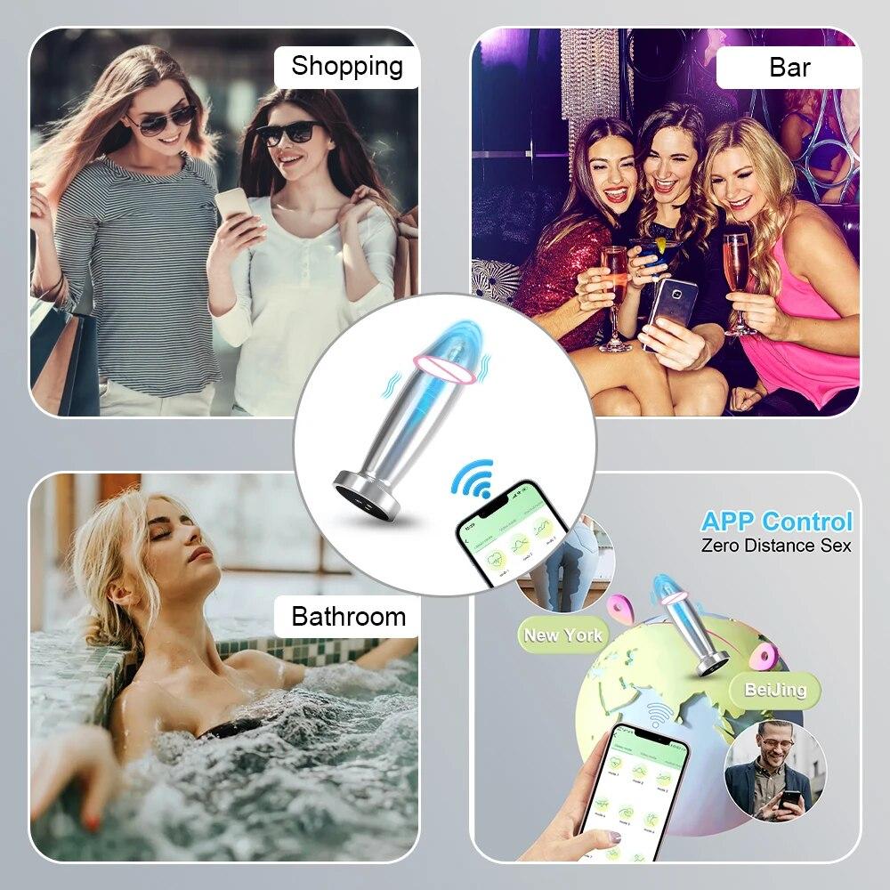 Metal Butt Plug Bluetooth APP Anal Plug Vibrator for Women Remote Control Prostate Massager Anal Trainer Sex Toys for Men Adult