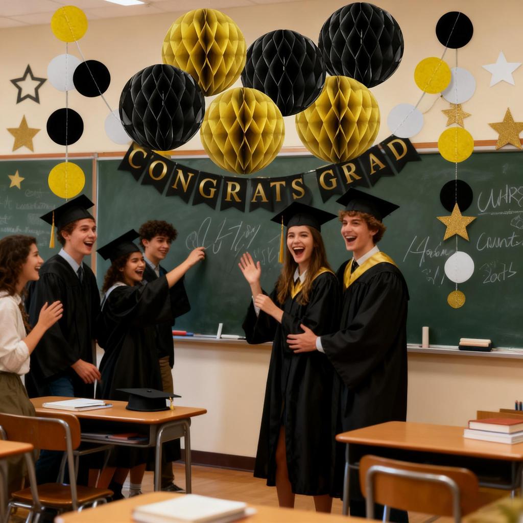 Graduation Banner Graduate Sign Set Paper Stars Balls Happy Graduation Banner For College High School University Door Ceiling