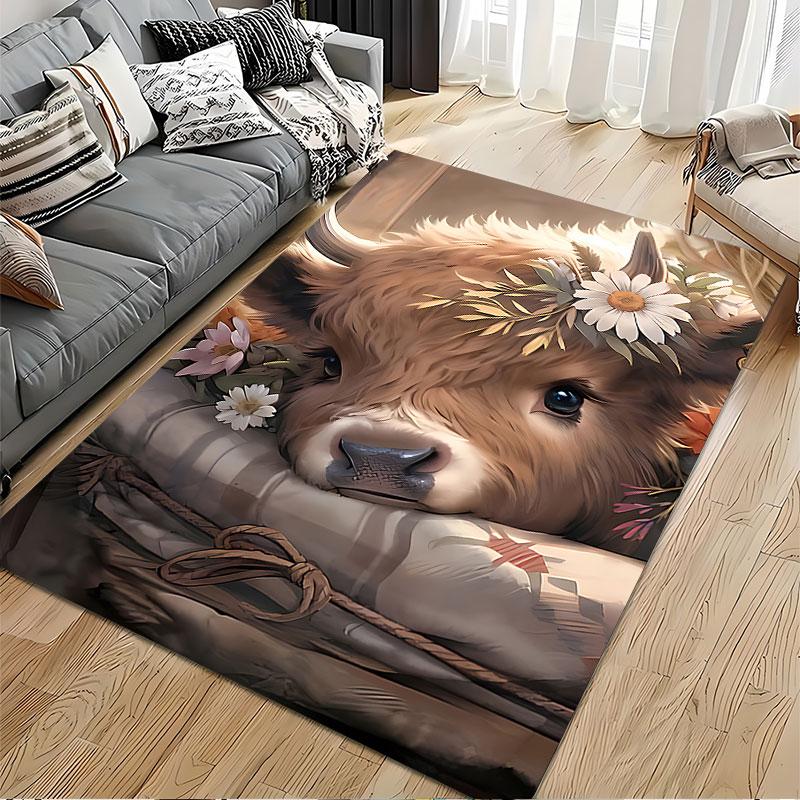 Cute Baby Cow with Flowers Suitable As a Non-slip Mat for the Living Room or Bedroom Sofa