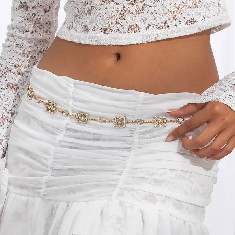 Ingemark Luxury Full Rhinestone Waist Belly Belt Chain Women Summer Beach Bikinis Sexy Adjustable Wasitband Rave Body Jewelry