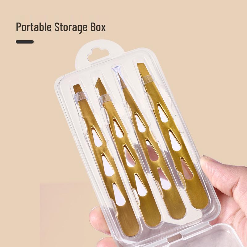 Gold Stainless Steel Eyebrow Tweezers for Plucking, Trimming, and False Eyelash Application