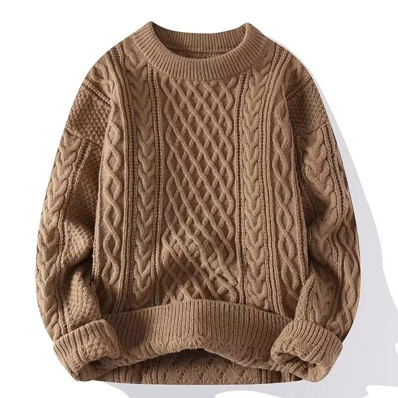 Herren Rot Dicker Zopfmuster Pullover Lässig Langarm Warm Pullover Oberbekleidung