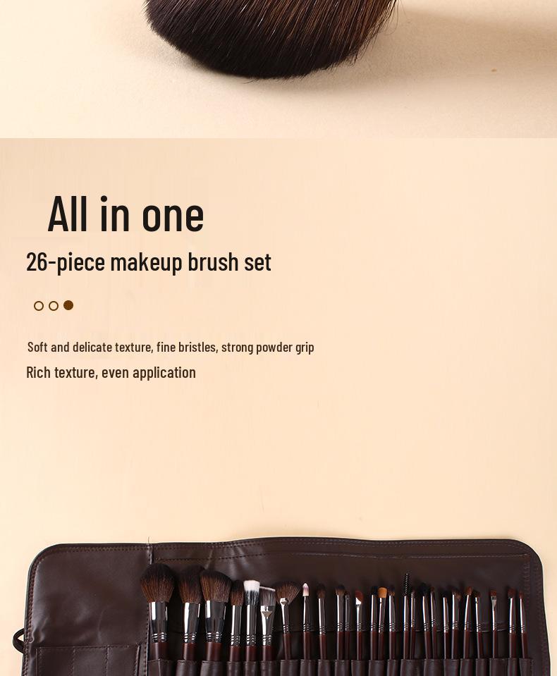 26-Piece Professional Makeup Brush Set - Animal Hair Brushes for Makeup Artists