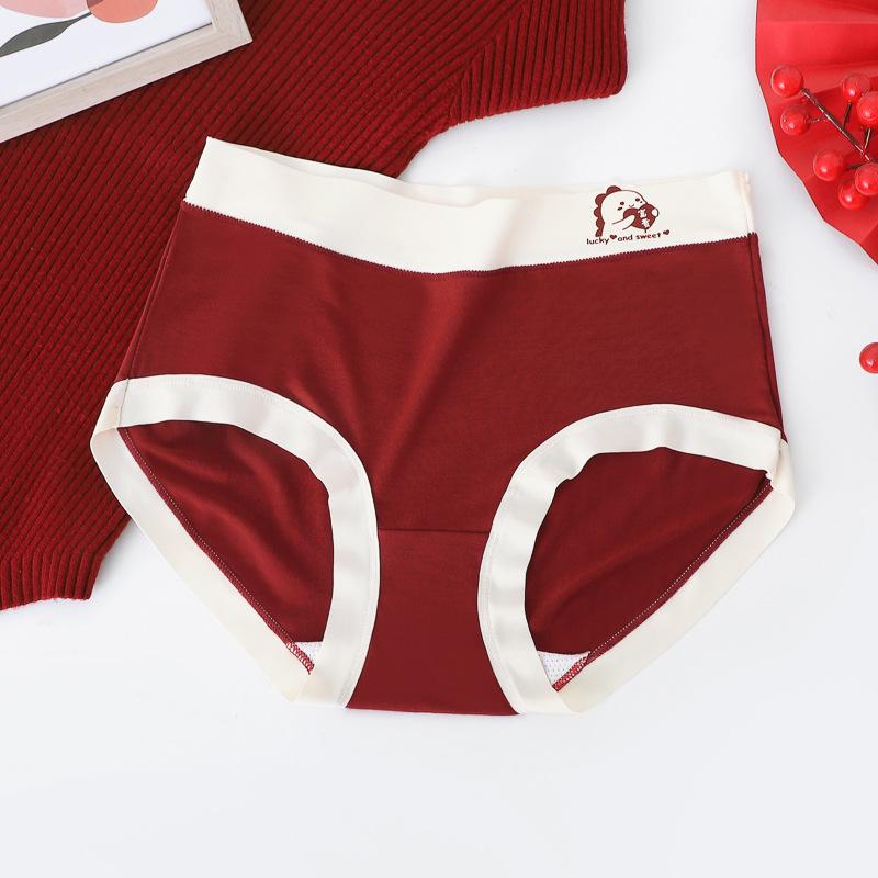 Women's Mid-Waist Red Modal Briefs with Antibacterial Crotch, Ideal for New Year Luck and Weddings