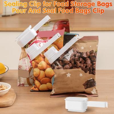 2 Stück Beutelclips mit Ausgießer, Lebensmittelbeutelclips zum Verschließen, praktische Ausgießer, wiederverwendbare Verschlussclips aus Kunststoff zur Aufbewahrung von Snacks