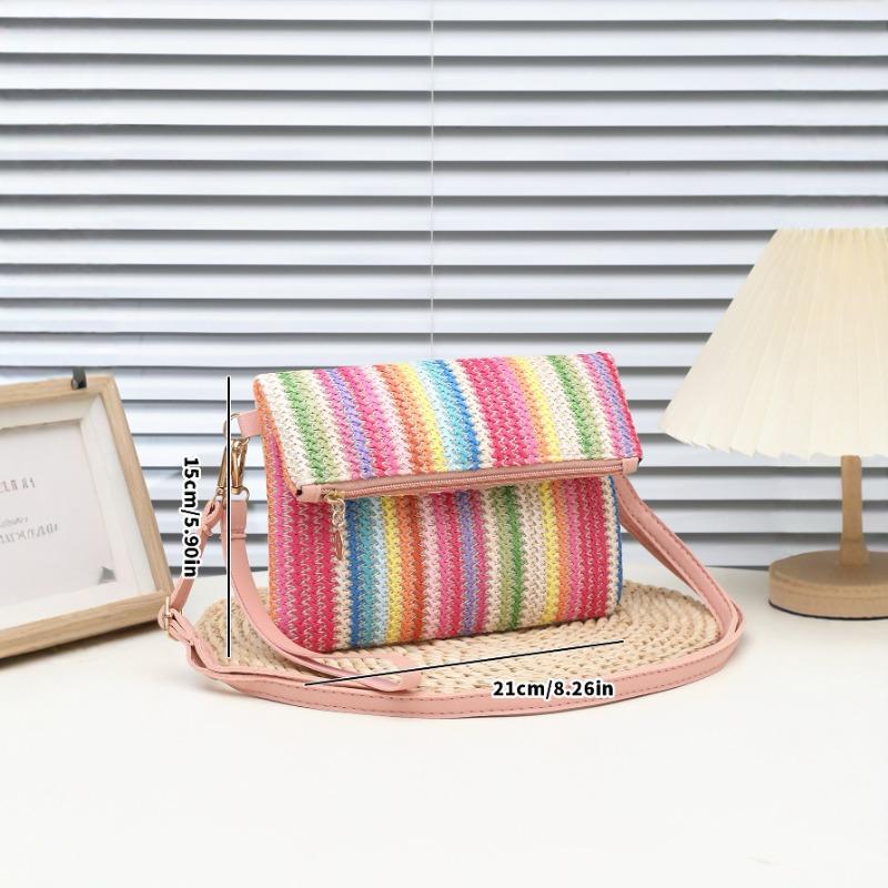 New Street Simple Rainbow Woven Bag Leisure Travel Shoulder Messenger Bag Chain Bag Large Capacity Women