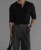 Baulopeulodeogteu Pattern Muscle Henley Neck Knit Tee [Black]