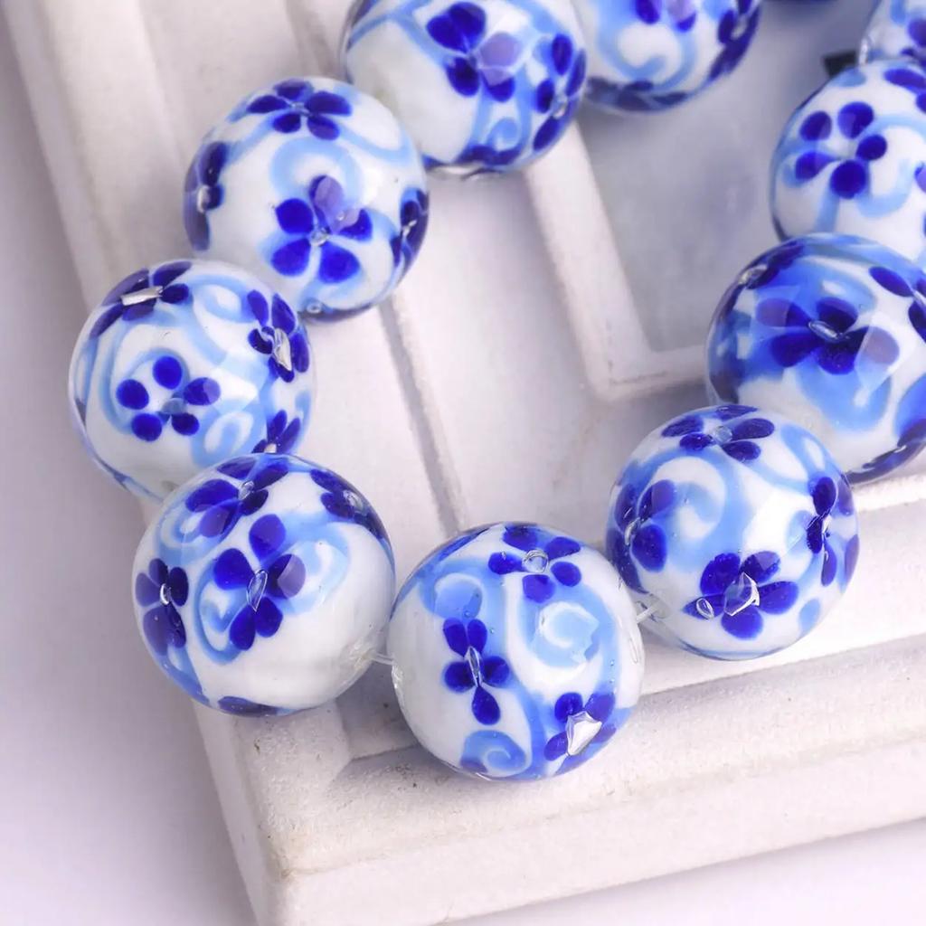 2 buc 20mm Margele Rotunde Mari Handmade Floare Lampwork Sticlă Margele Libere pentru Accesorii de Fabricare Bijuterii DIY Artizanat Descoperiri