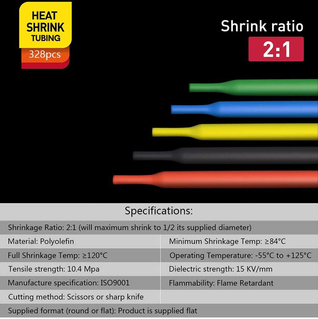 580/328/127PCS Heat Shrink Tubing Kit 2:1 Shrinkable Wire Shrinking Wrap Tubing Wire Connect Cover Protection with Hot Air Gun