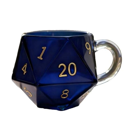 Rainbow D20 Dice Mug with Handle Colorful Polyhedral Glass Coffee Cup for Gamers Unique Gift for Tabletop RPG Fantasy Enthusiasts