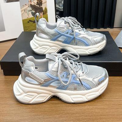 Mesh Lace-up Summer New Thick-soled Dad Jogging Breathable Hollow Sports and Leisure Shoes Single Shoes