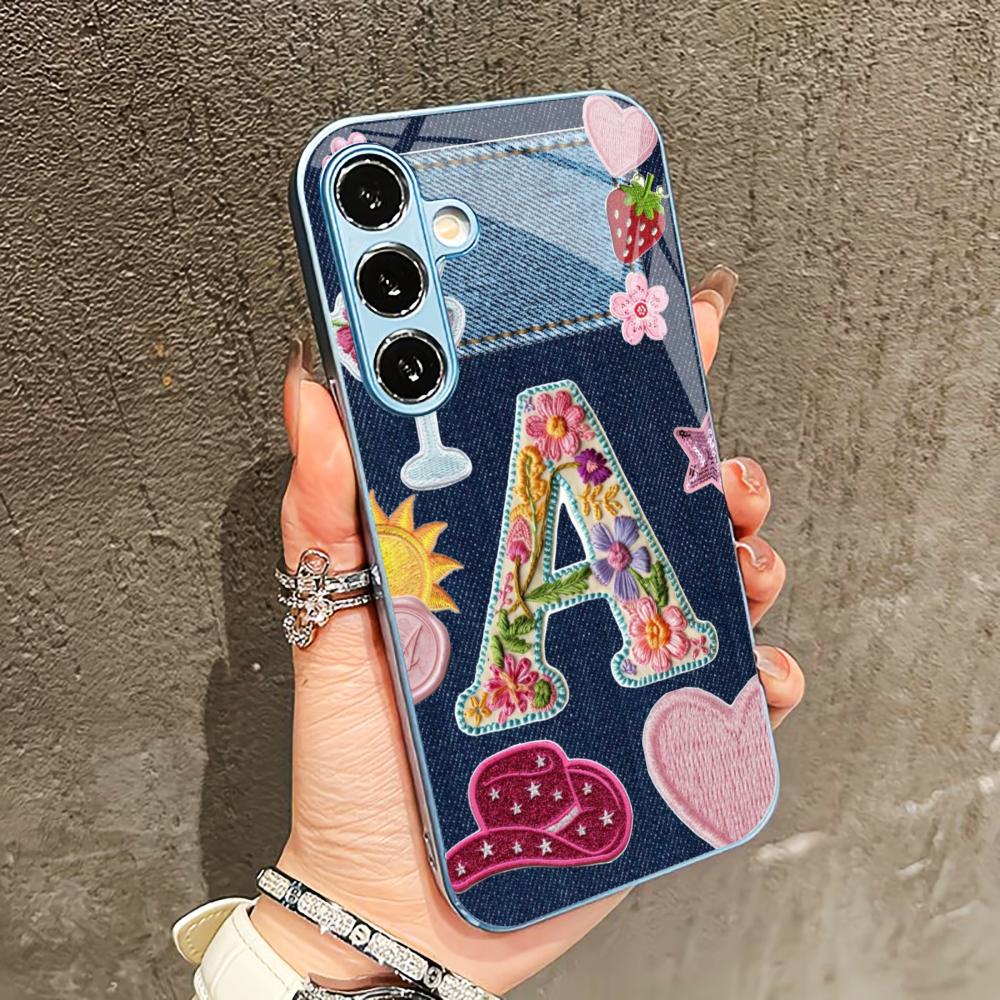 Gemustertes Buchstaben-A-Handyhülle für Samsung Galaxy S26 S25 S24 S23 S22 FE Ultra Plus Eingebautes Glasgefühl Nackte Maschine Männer Frauen
