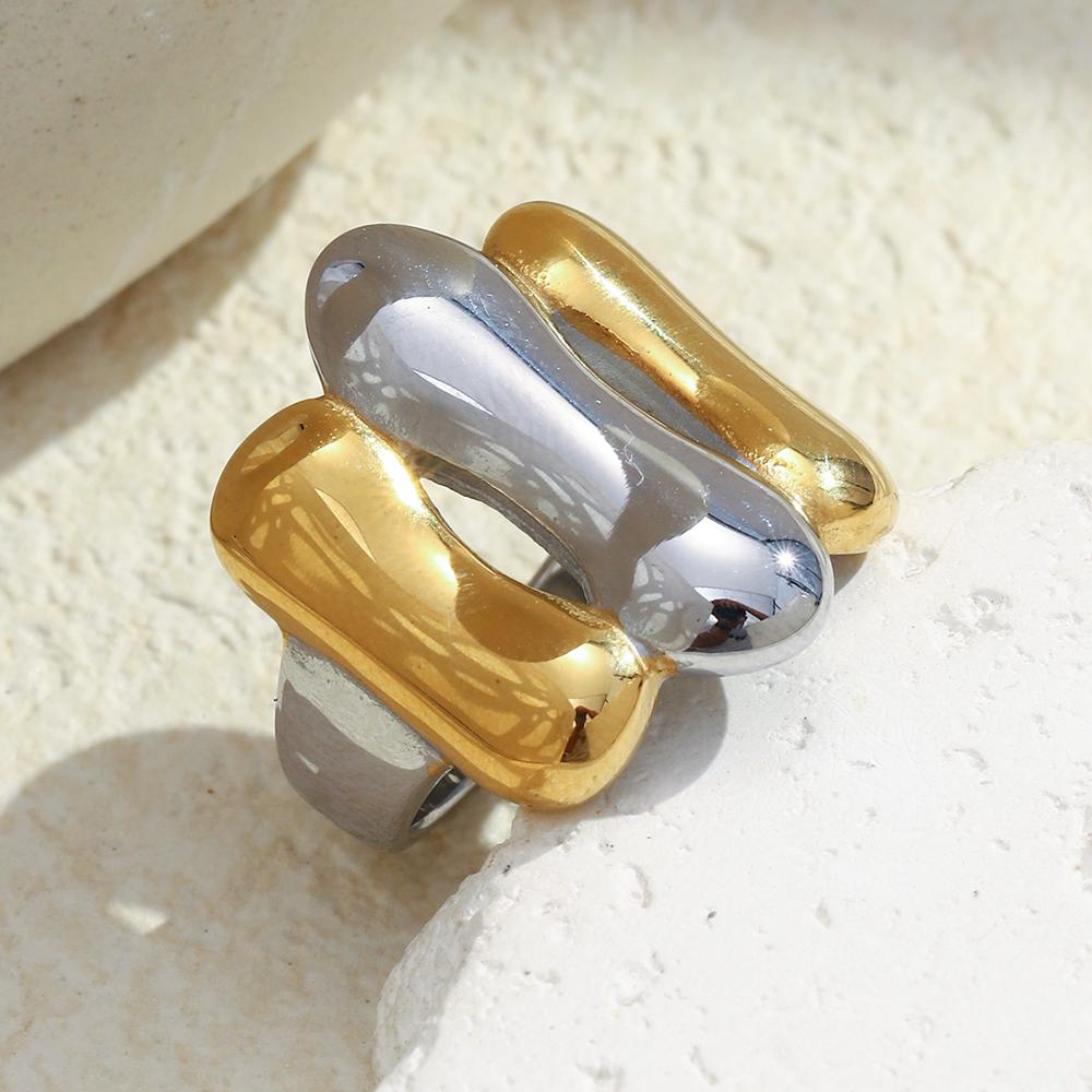 MamacitaSlay 316L Stainless Steel Mixed Color Three Stripe Ring 18K Gold Plated Waterproof Ring Women High Quality Cool Ring