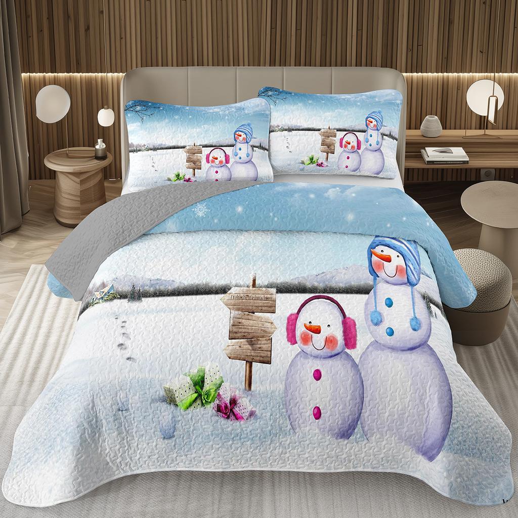 Copriletto Buon Natale, Set Copriletto Pupazzo di Neve Kawaii Queen/Full per Camera da Letto Bambini Ragazzi Ragazze, Set Piumino Tema Natale Cartone Animato