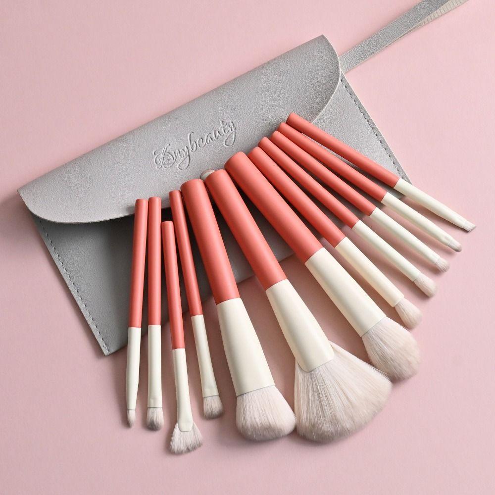 

Fluffy Makeup Brush Set Wood Handle Eye Shadow Brush Cosmetic Brushes Kit Foundation Brush Blush Makeup Brush With Grey Bag