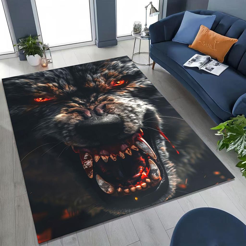 Norse Mythology Fenrir Wolf Beast Cartoon Rug for Bedroom Living Room Sofa Home Doormat Decor, Large Kid Play Non-slip Floor Mat