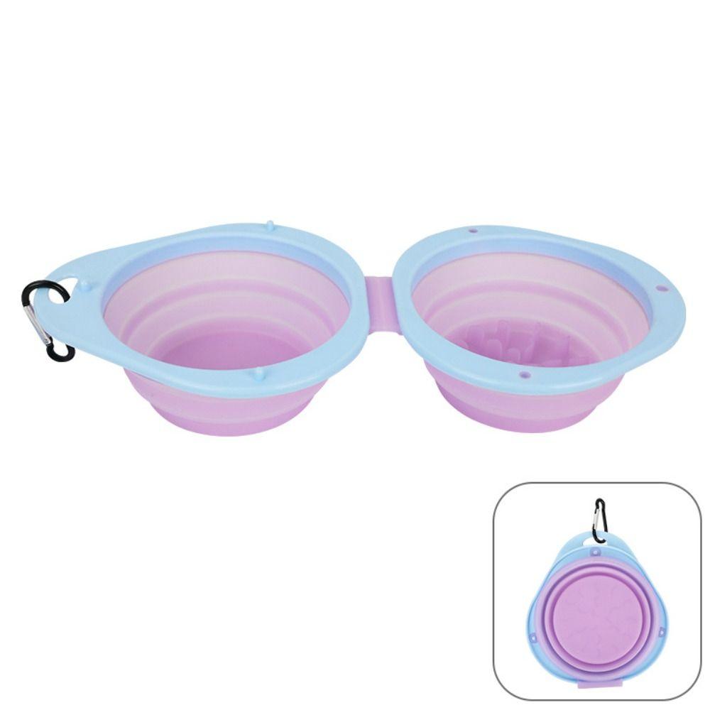 Double Bowl Collapsible Dog Dish Portable Puppy Food Container Pet Food Water Feeding Tray  Outdoor