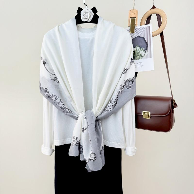 INS style retro printing fashion cotton and linen long towel spring and autumn women's travel clothing with outer scarf