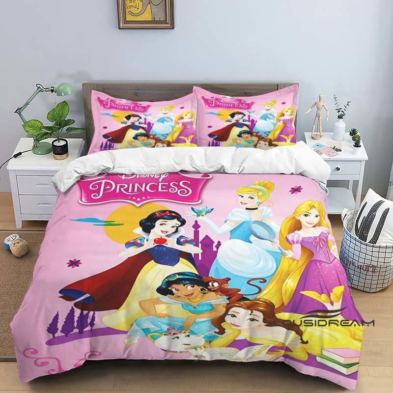 1pcDisney Princess 3D Printed Duvet Cover and Pillowcase Bedding Set, Suitable for Single, Double, King, and Queen Beds.