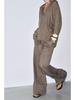 Spring 2025 Women's Linen V-Neck Long Sleeve Shirt & Wide-Leg Pants Casual Set