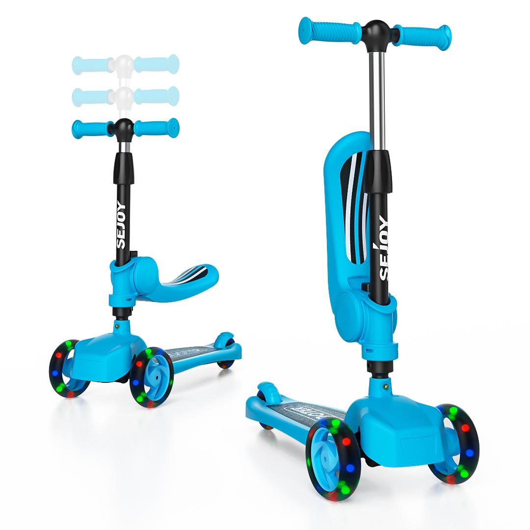

Kick Scooters For Kids With 3-Wheeled Led Lights,Adjustable Lean-To-Steer Handlebar,Foldable Seat,Sit Or Stand Ride,For 3-8 Year синий