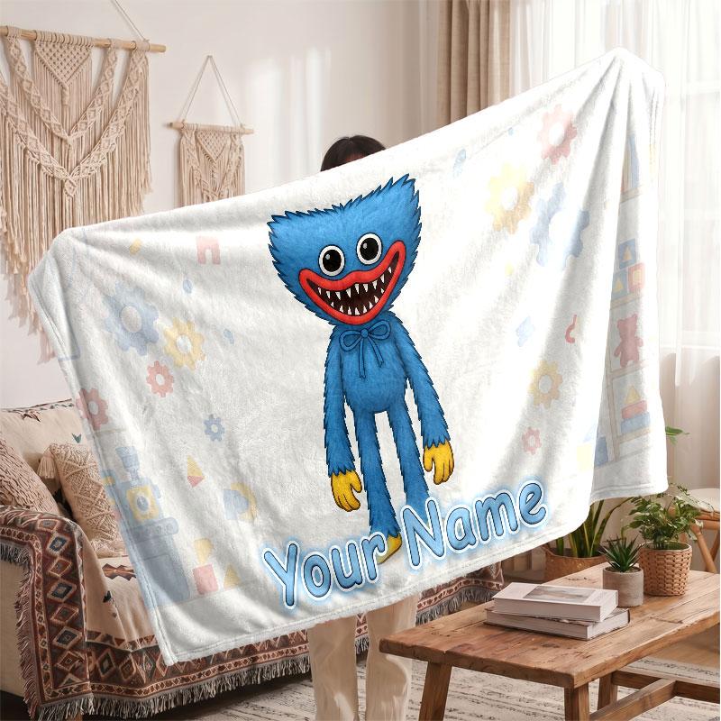 Coperta in Flanella Personalizzata Poppy Playtime, Testo Nome Stampato Personalizzato, Coperta Calda Morbida per Divano Letto