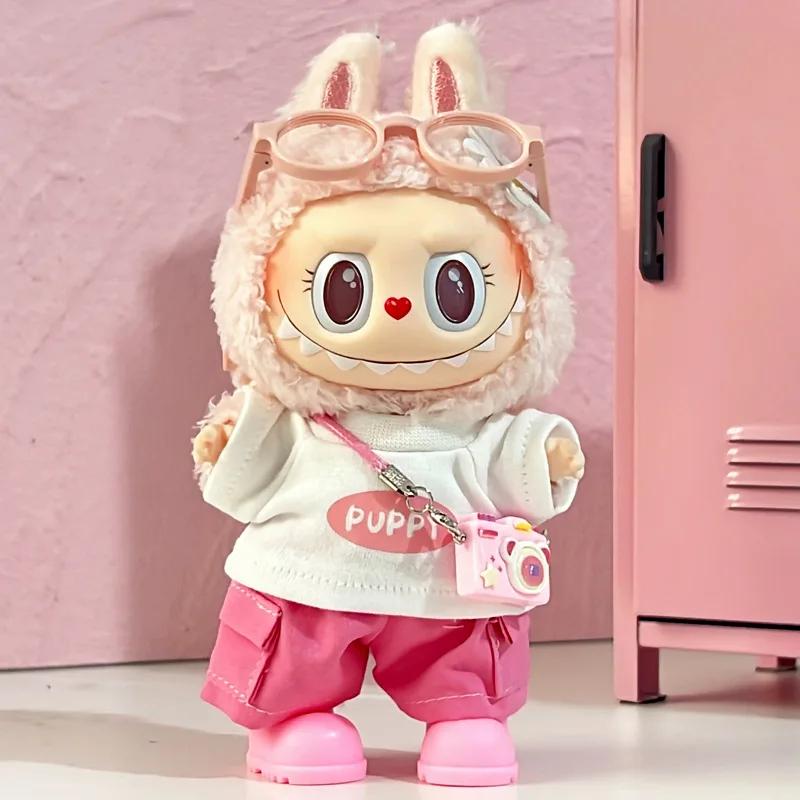 For Labubu Doll'S Clothes Outfit Accessories 15-17cm and 10cm Cotton Doll Cute Earphones T-shirts Shorts Outfit Clothing