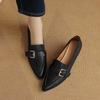Fashion Vintage Thick Heels Women Pumps Retro Buckle Genuine Leather Mature Pointed Toe Office Lady Working Spring Summer Shoes Woman
