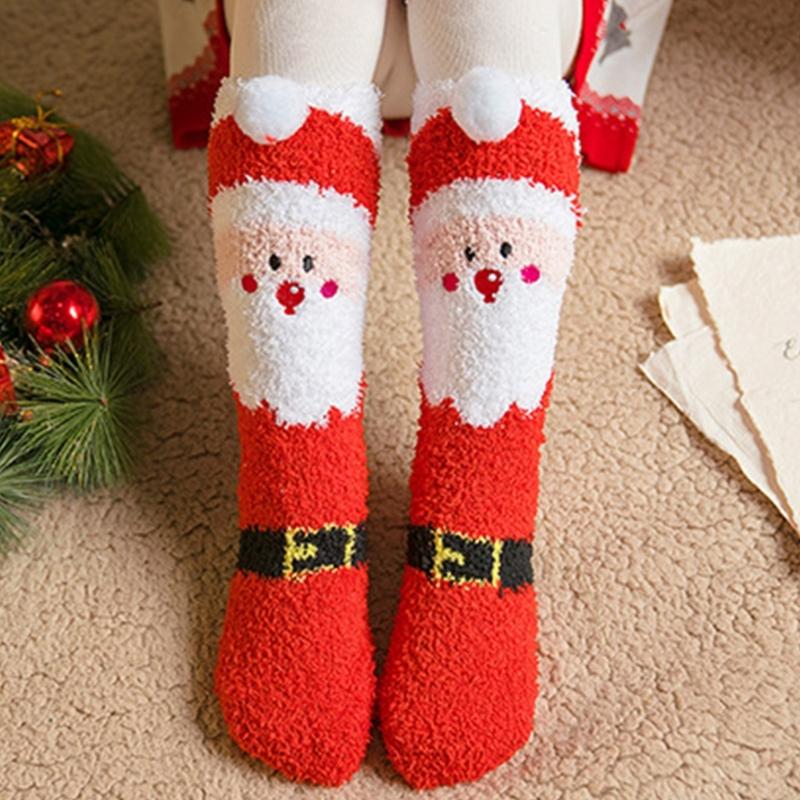 4 Pairs Thick Warm Coral Fleece Socks for Women Men Funny Christmas Pattern Seasonal Indoor Sleeping Slipper Socks