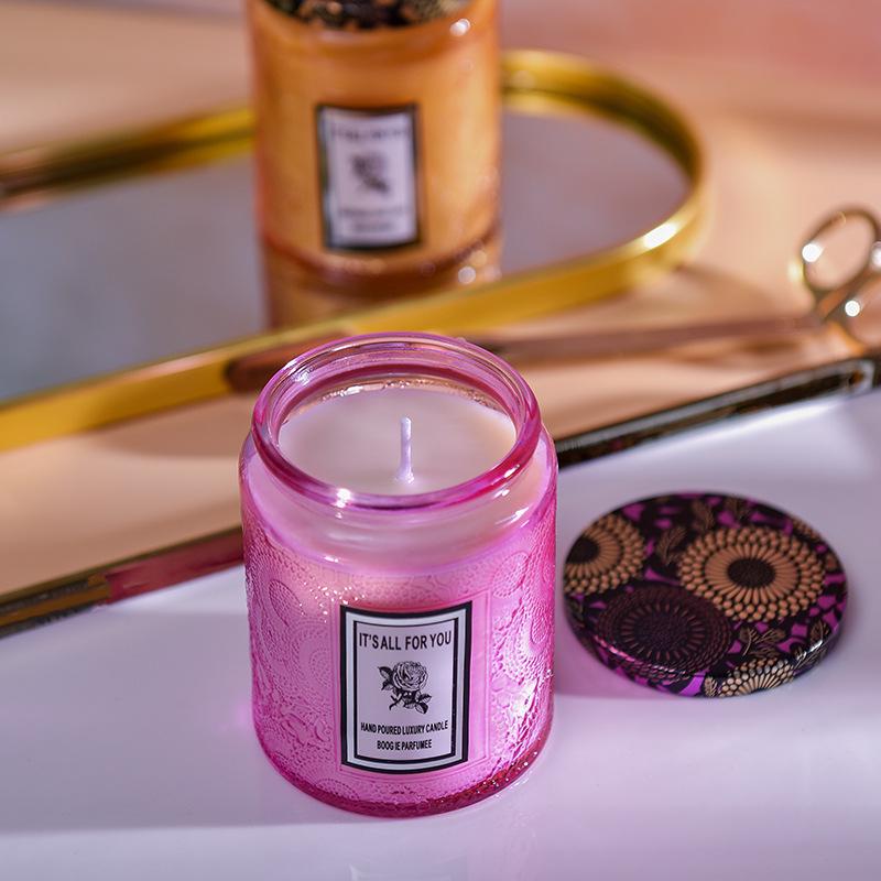 Embossed Glass Cup Aromatherapy Candle Gift Set - Smokeless & Creative Festival Souvenir