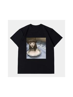 Grafische T-Shirts Damen Mode Streetwear Milchgesicht Katze Meme Print T-Shirt Skurriler Humor Lustige Katze Sommer Kurzarm Harajuku