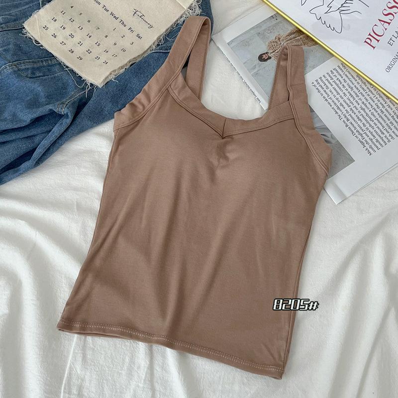 Summer New Style with Chest Cushion Integrated Cup Tank Top for Women Slim Fit and Slimming