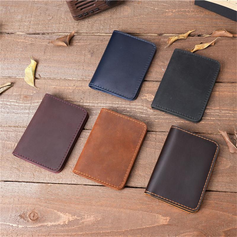 Genuine Leather Card Holder for Men and Women Slim Mini ID Credit Bank Card Case with 5 Card Slots Durable Unisex Leather Card Wallet