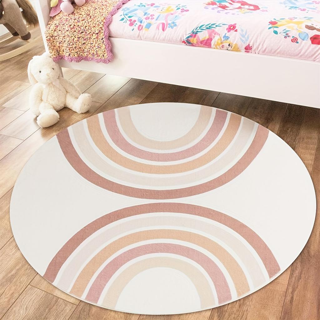 Tappeto Rotondo Arcobaleno Boemo, Morbido Poliestere TPR, Lavabile e Antiscivolo, Motivo a Strisce, per Soggiorno/Camera da Letto