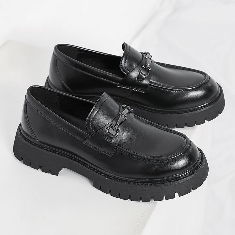 2026 Men's and Teens' Large Size, Wide-Toe Loafers - Slip-On Leather Shoes with Thick Soles for Height Increase