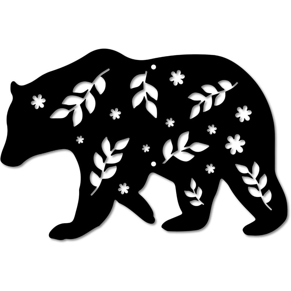 Black Metal Bear Wall Art Sculpture, Hollow Single Line Design for Home Living Room Outdoor Decor, Housewarming Gift 12x8Inch