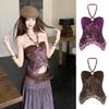 Fashion Backless Mesh Halter Camisole Sleeveless Irregular Beads Hanging Vest Women Sweet Streetwear Slim Crop Top Vacation