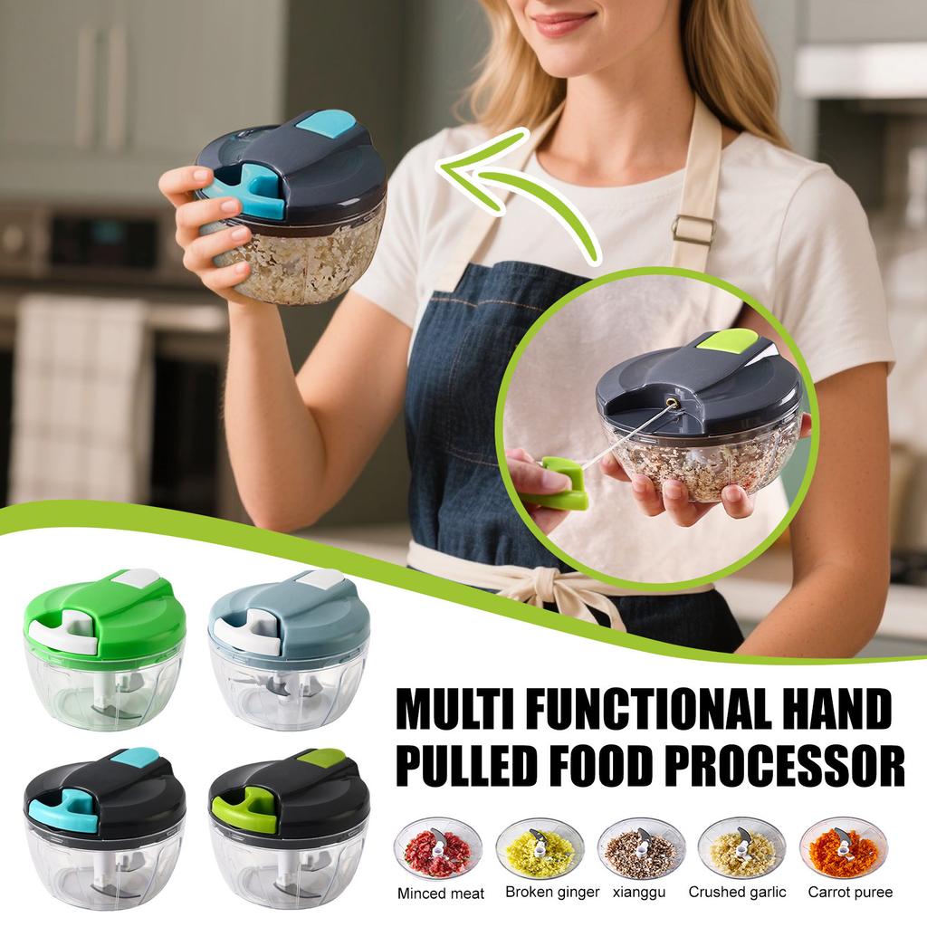Manual Food Processor Vegetable Chopper, Portable Hand Pull String Garlic Mincer Onions Cutter For Veggies, Gingers, Fruit, Herbs, Etc