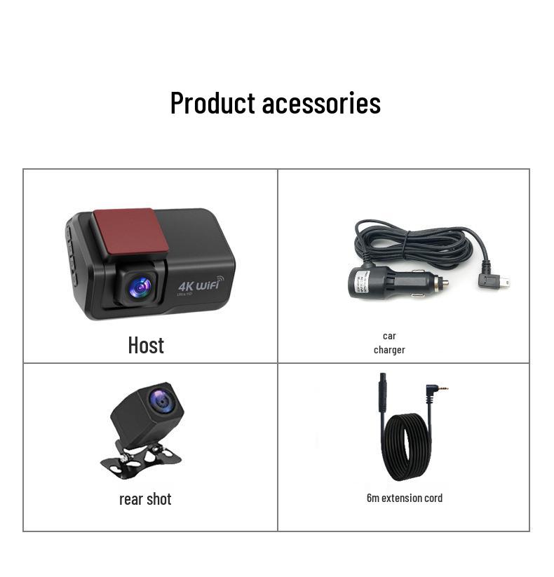 4K Dual Cam: Front & Rear Recording Dash Cam with Reversing Image, Driving Track, HD, 3" WiFi Screen