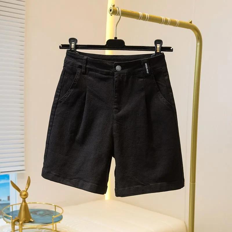 

Women s Brown High Waist Pleated Denim Shorts Wide Leg Bermuda Shorts S чорний