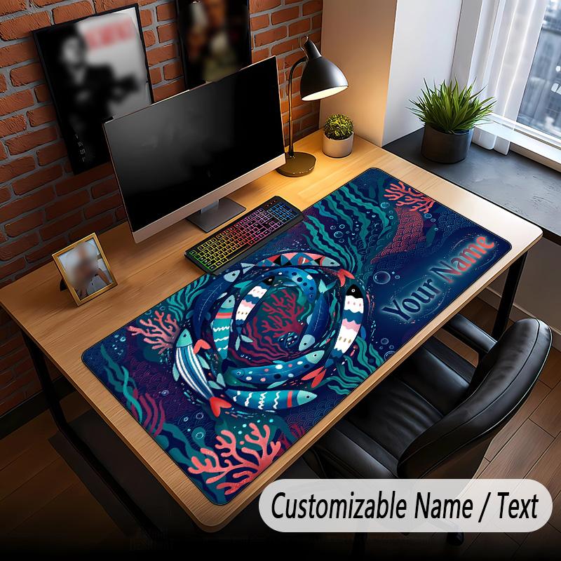 Fish Ocean Theme Custom Mouse Pad Personalized With Name Text Customized Desk Mat For Office Home Decor