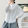 2026 Spring Korean-Style Loose Long Sleeve Cotton Gauze Women's Shirt, Double Layer Stand Collar, Solid Color.