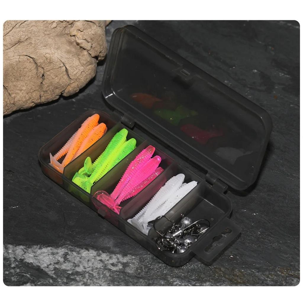 75/35pcs/Set Lure Boxed Soft Bait Perch Warbler Fish Worms Lure Threaded Curly Tail Maggot Bionic Bait Fake Baits Jig Head Hooks 260319