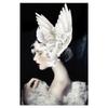 Nero Bianco Moda Donna Ali di piccione Cappello Astratta Tela Poster Stampa Stile nordico Pittura Immagine Moderna Home Decor