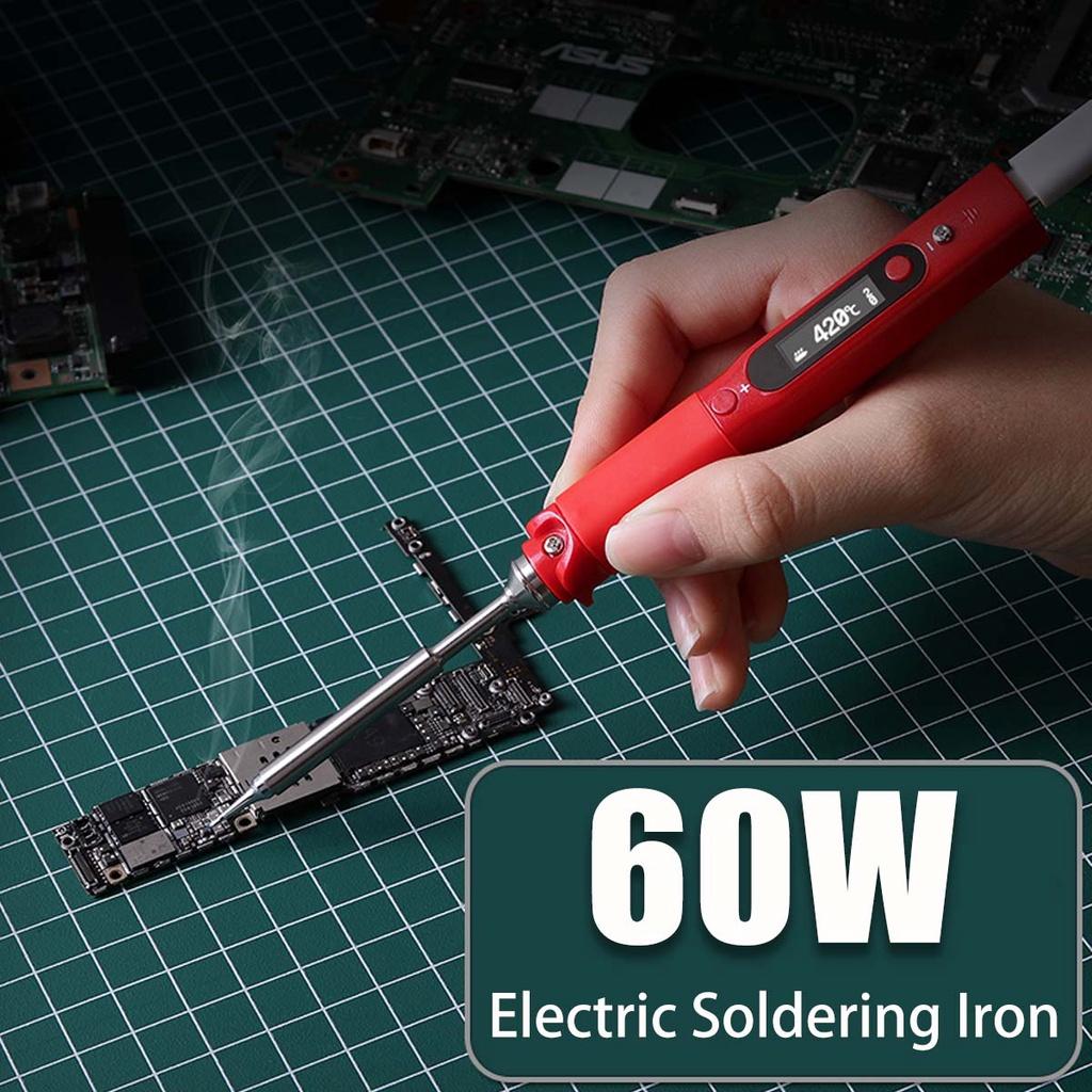 Mini Cordless Electric Soldering Iron Station Soldering Iron Adjustable Temperature Digital Display with Solder Tip 60W