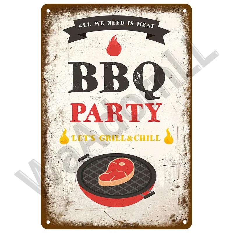 Vintage Tin Sign Dad`s BBQ Yard Outdoor Party Decoration Metal Sign Plate Retro Barbecue Decor