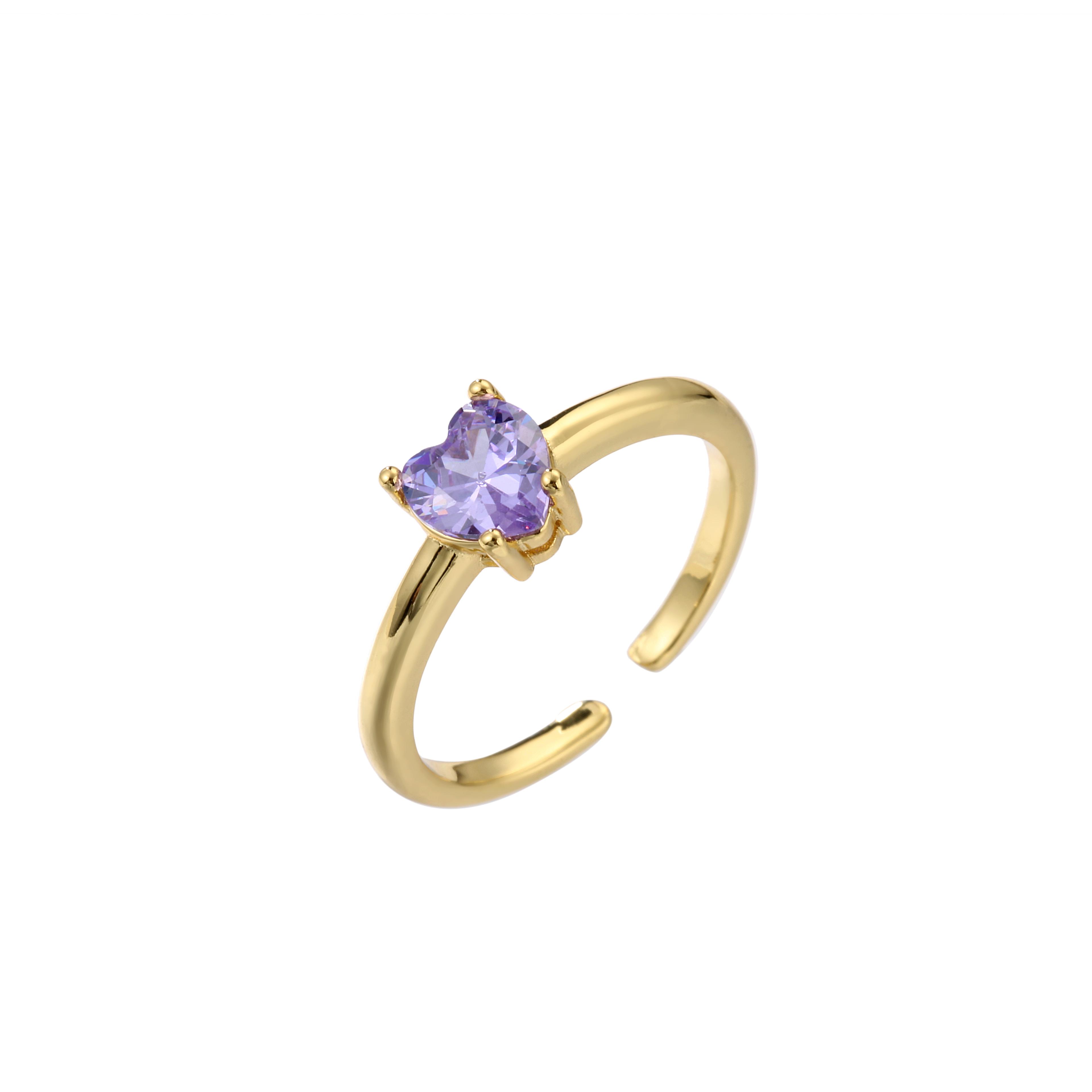 HECHENG,Love Heart Rings,Colorful Rainbow Purple Green Pink Color Stone Rings,Sweet Style Zircon,Wholesale