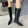 2025 Autumn and Winter New Products Simple and Fashionable Wide Boots Korean Version Pointed Sleeve High Boots Soft Leather Cat and Boots