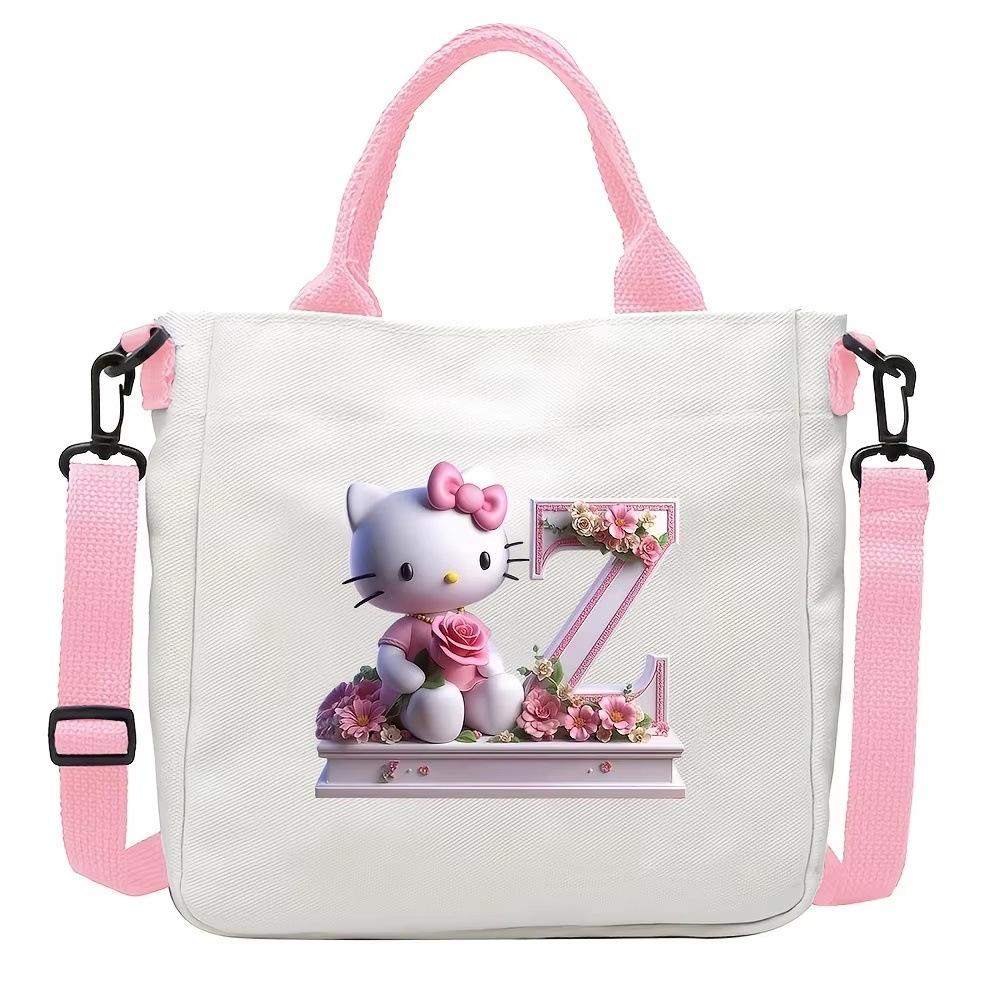 

Sweet Cartoon Print 26 Letter Canvas Bag Schoolgirl Portable Crossbody Shoulder Bag Trend